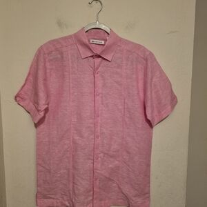 Cubavera Pink Buttondown Short Sleeve  Shirt Linen Blend  Size Small